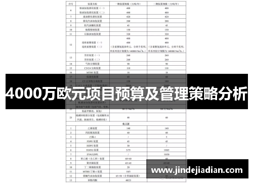 4000万欧元项目预算及管理策略分析 4000万欧元项目预算及管理策略分析